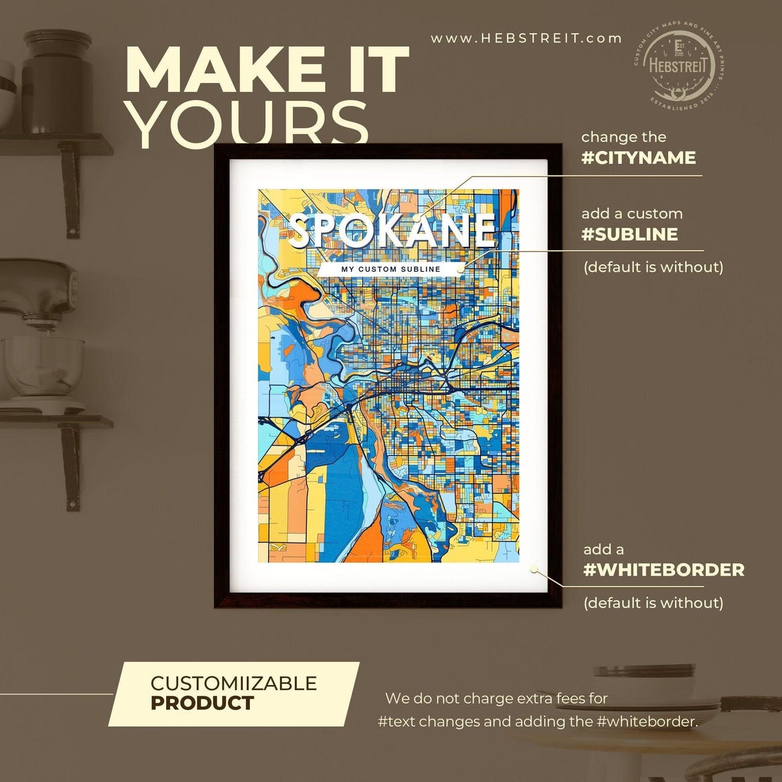 Spokane Washington City Map Poster Vibrant Modern Wall Decor Art - Image 2