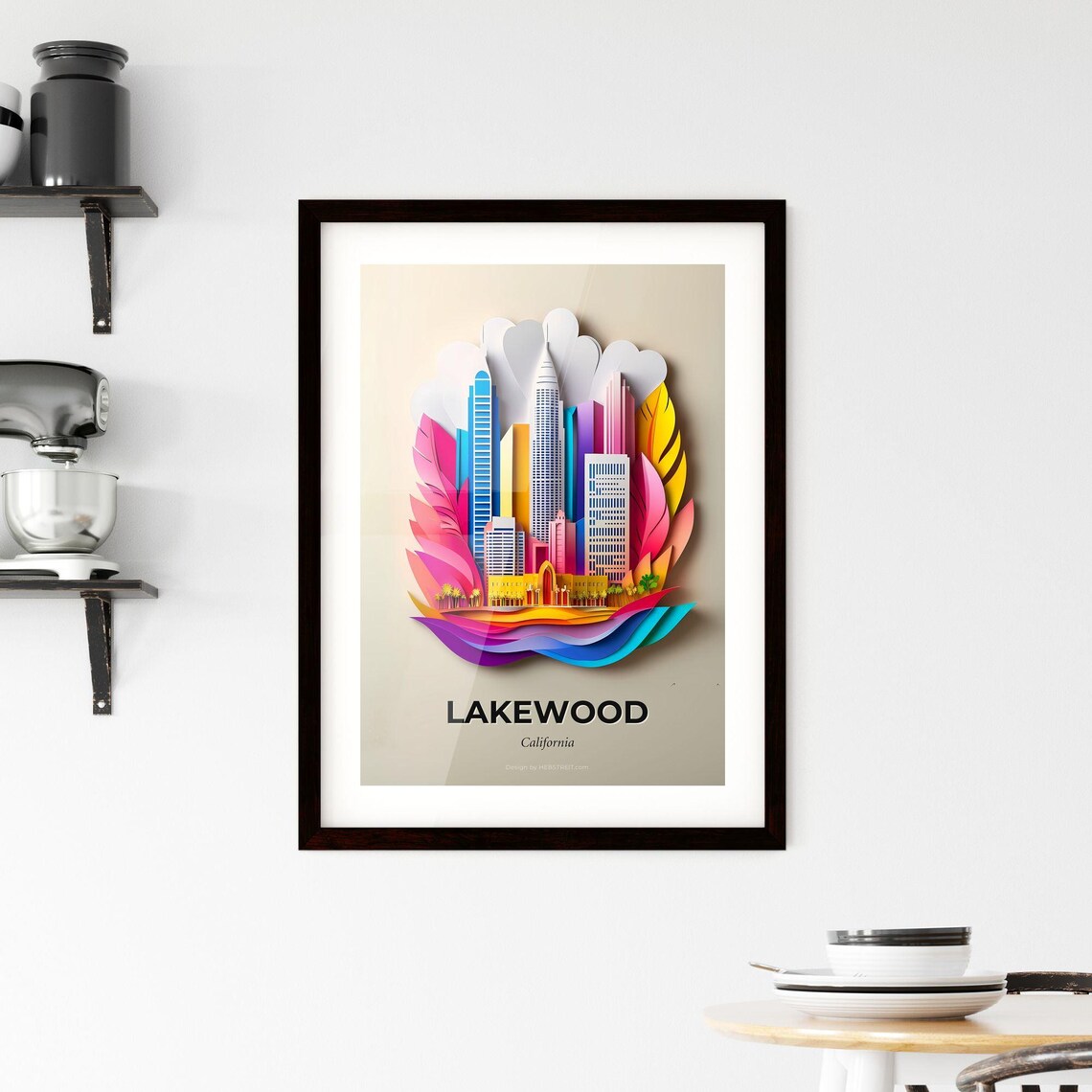 Lakewood California Modern Skyscraper Papercut City Art Poster - Image 2