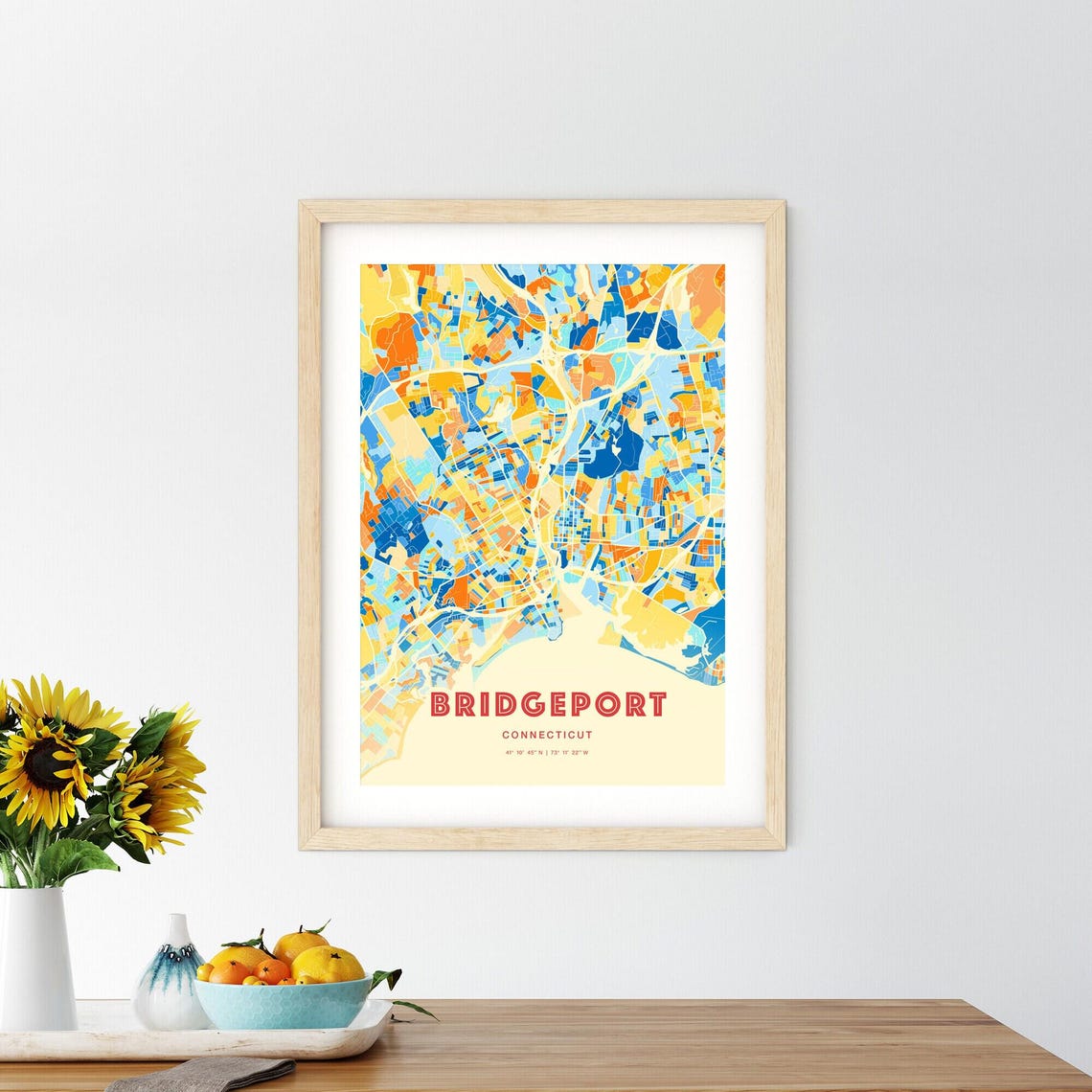 Bridgeport Connecticut Vibrant Blue Orange City Map Art Poster - Image 2
