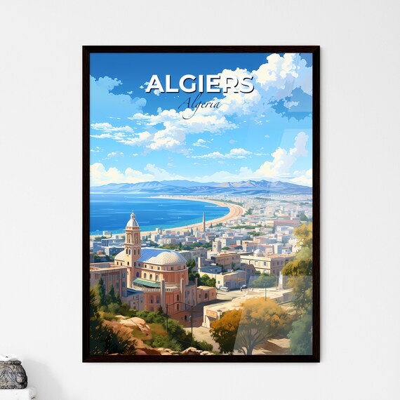 Algiers Algeria Blue Bay Coastal City Illustrated Travel Poster