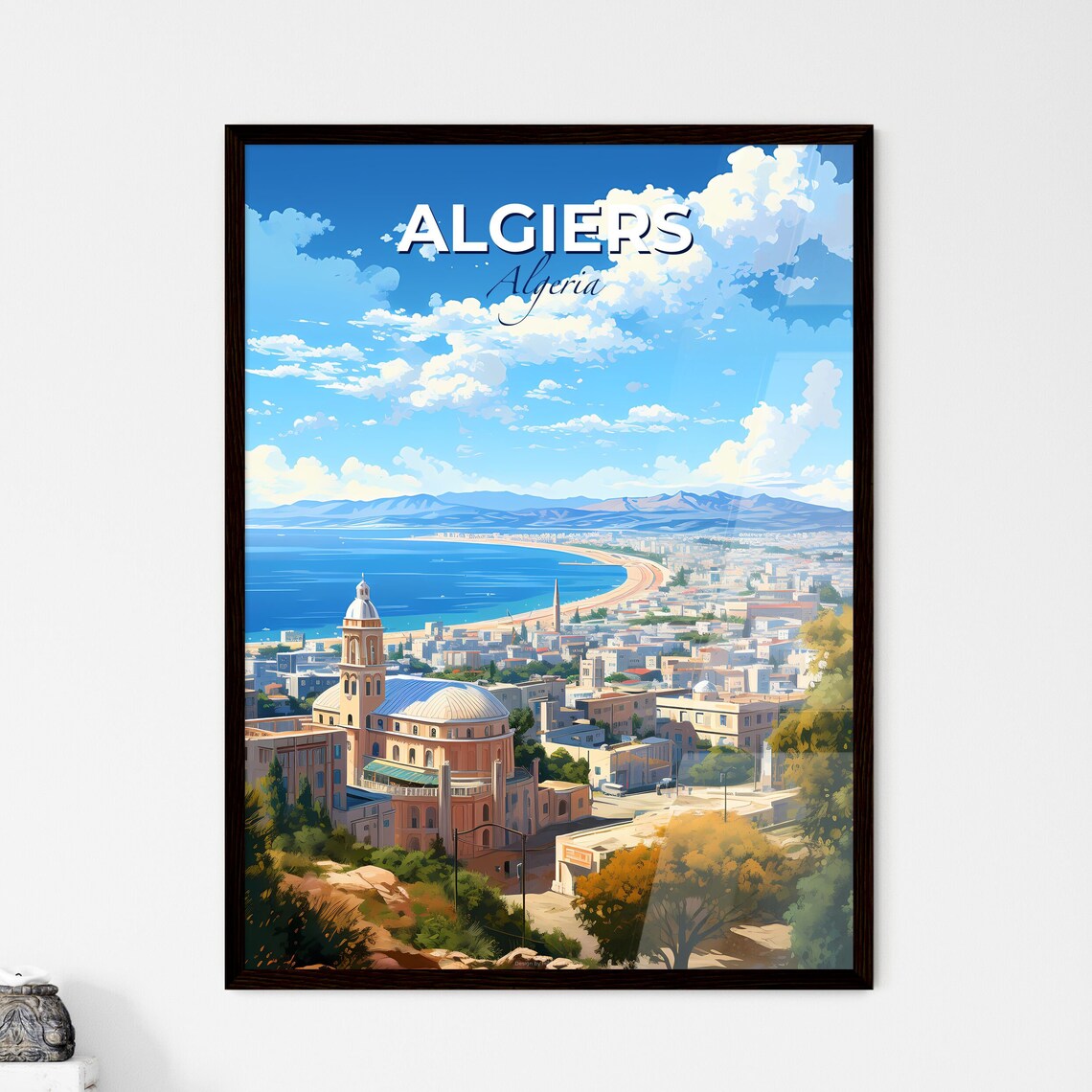 Algiers Algeria Blue Bay Coastal City Illustrated Travel Poster