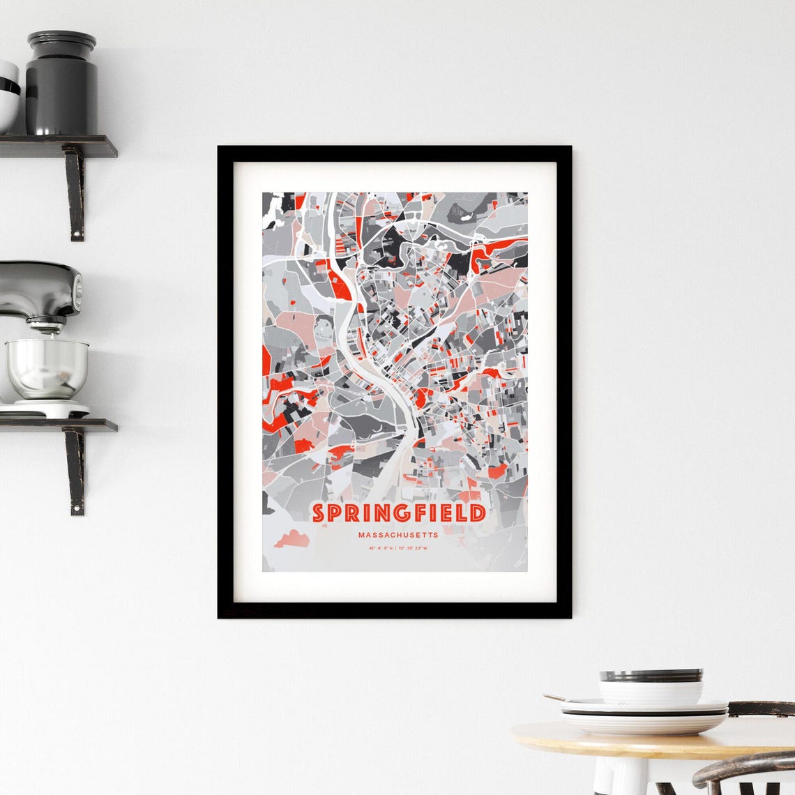 Springfield Massachusetts City Map Art Modern Red Gray Poster - Image 2