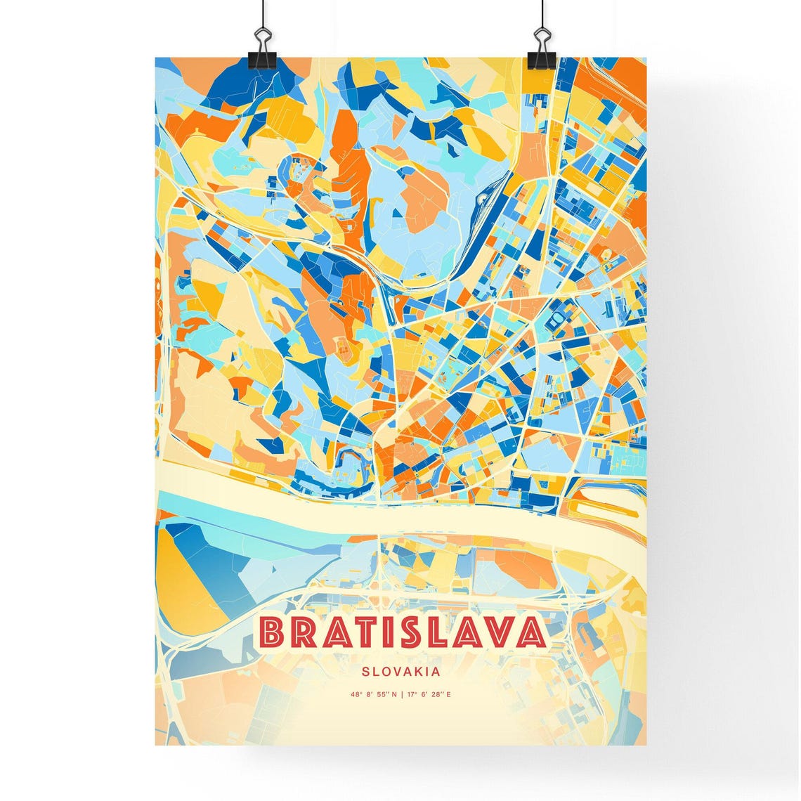 Bratislava Slovakia Danube River Colorful City Map Art Poster - Image 3