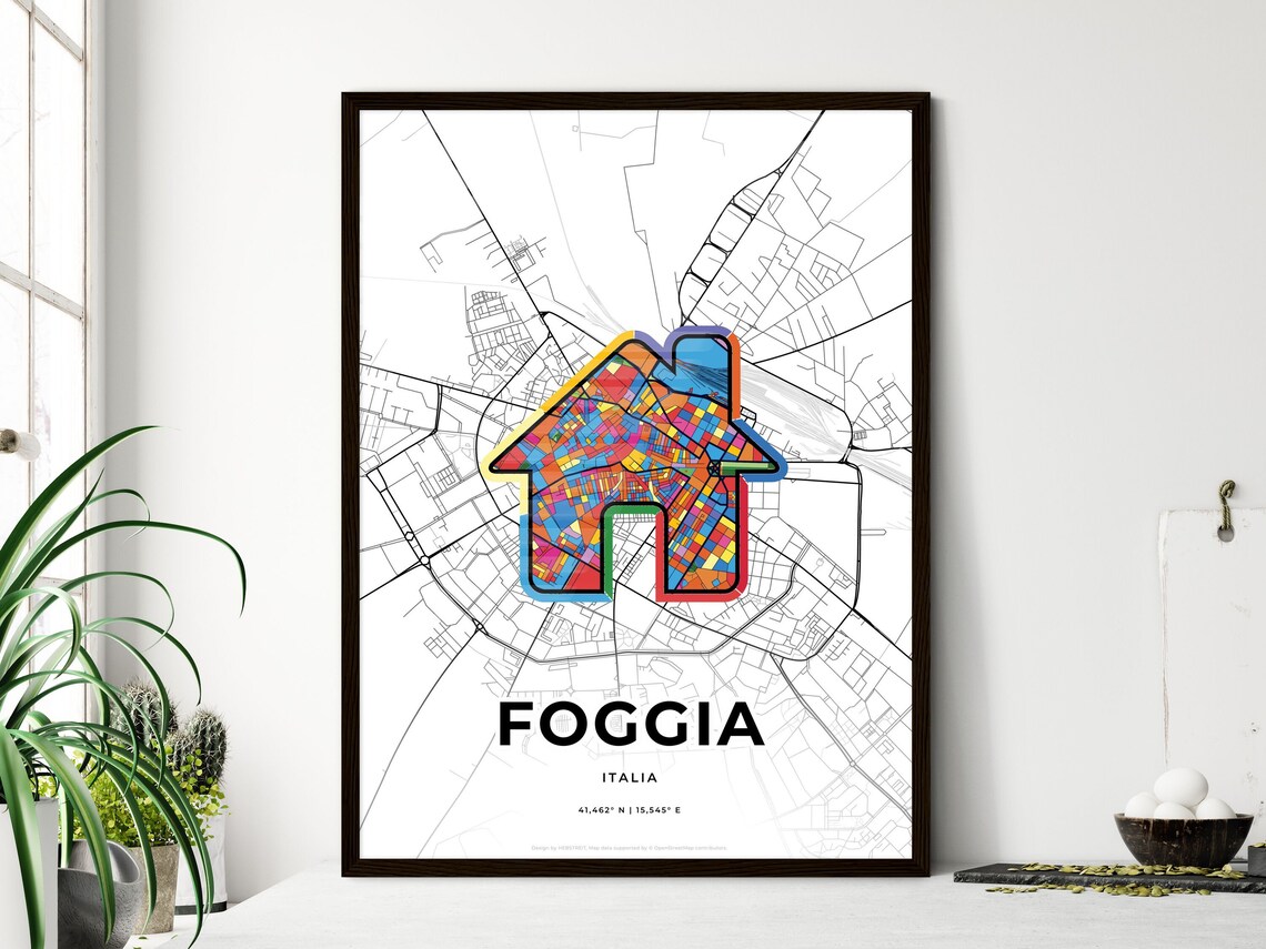 Foggia Italy Minimalist Line Art Heart Shaped City Map Poster - Image 3