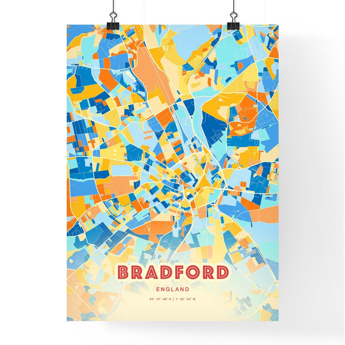 Bradford England Colorful City Map Coordinates Travel Art Poster - Image 3