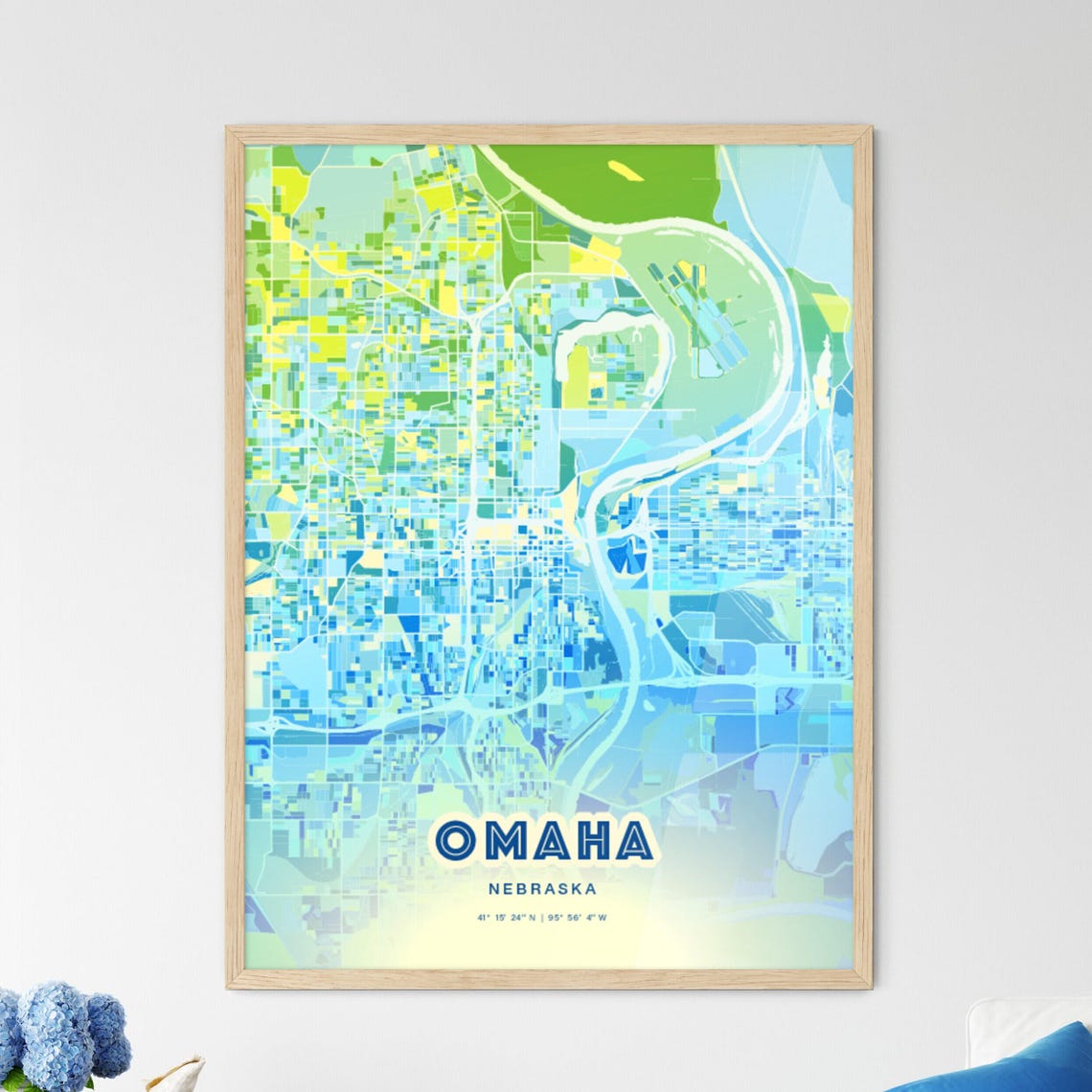 Omaha Nebraska Vibrant Abstract Watercolor City Street Map Poster