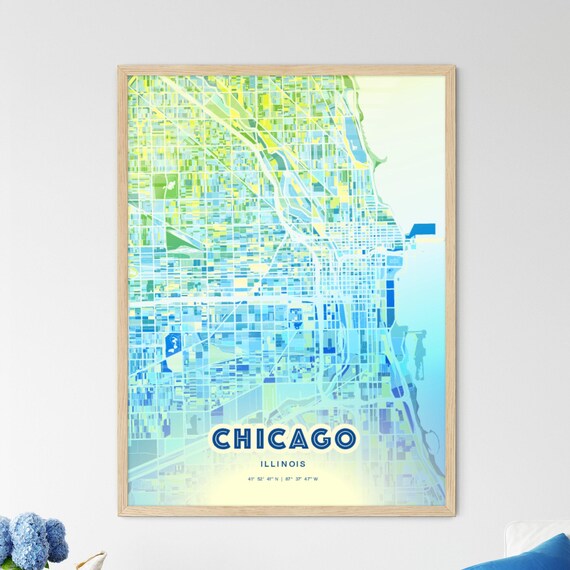 Chicago Illinois Bluish Gradient City Map Art Poster Customizable