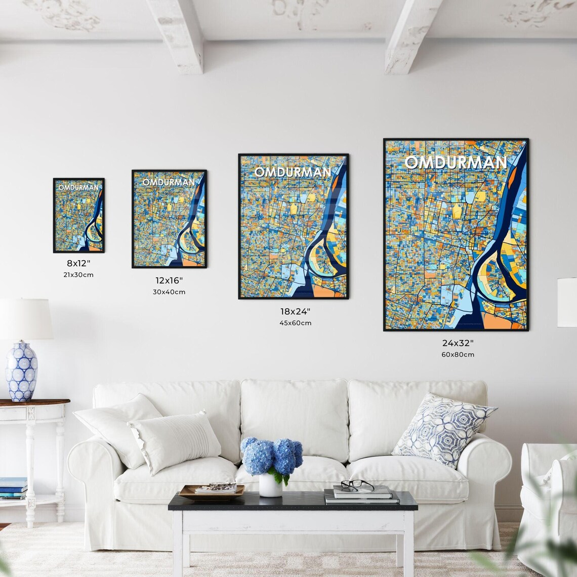 Omdurman Sudan Blue Orange Colorful City Street Map Art Poster - Image 3