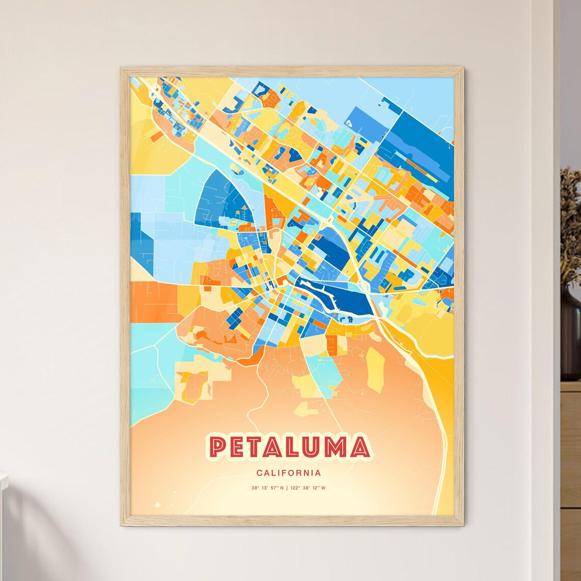 Petaluma California Modern Colorful City Street Map Art Poster - Image 3