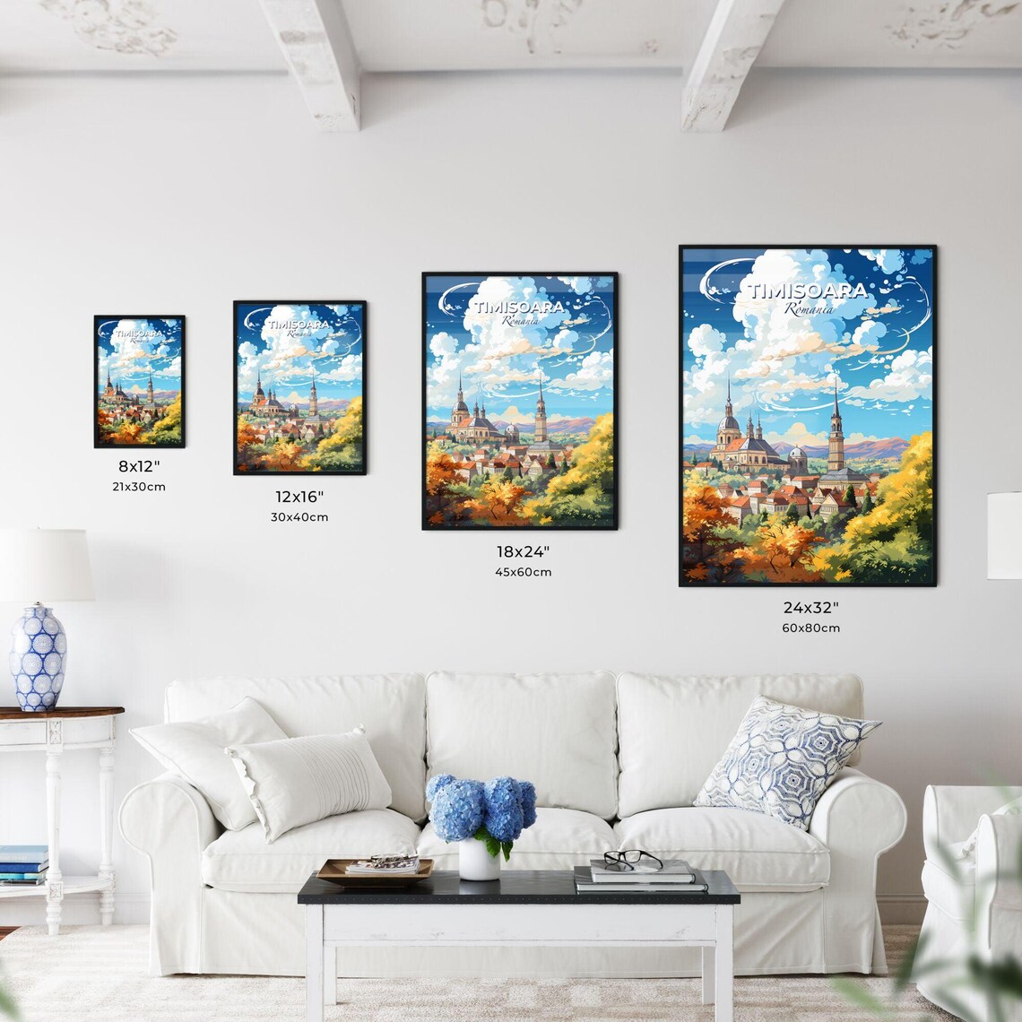 Timisoara Romania Skyline Travel Poster With Historic Churches And Autumn Trees - Image 3