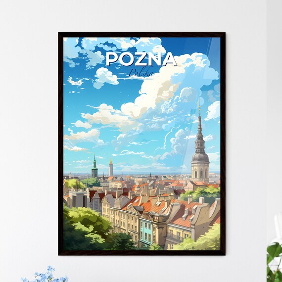 Pozna Polska Skyline Old Town Towers Church Spire Rooftops Travel Poster
