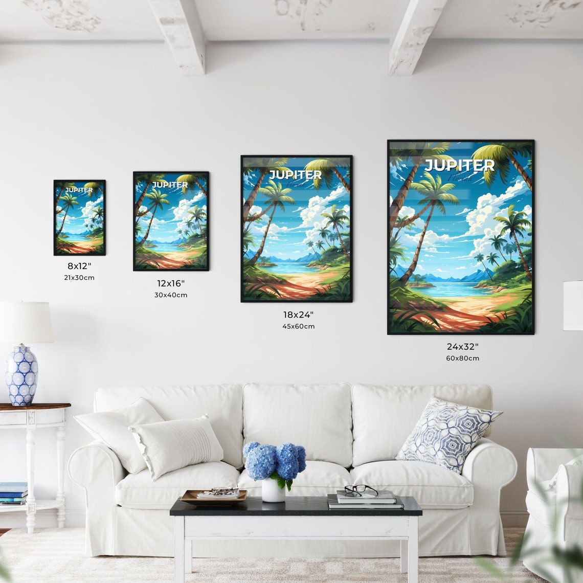 Jupiter Florida Tropical Beach Cove With Palm Trees Art Poster - Image 3