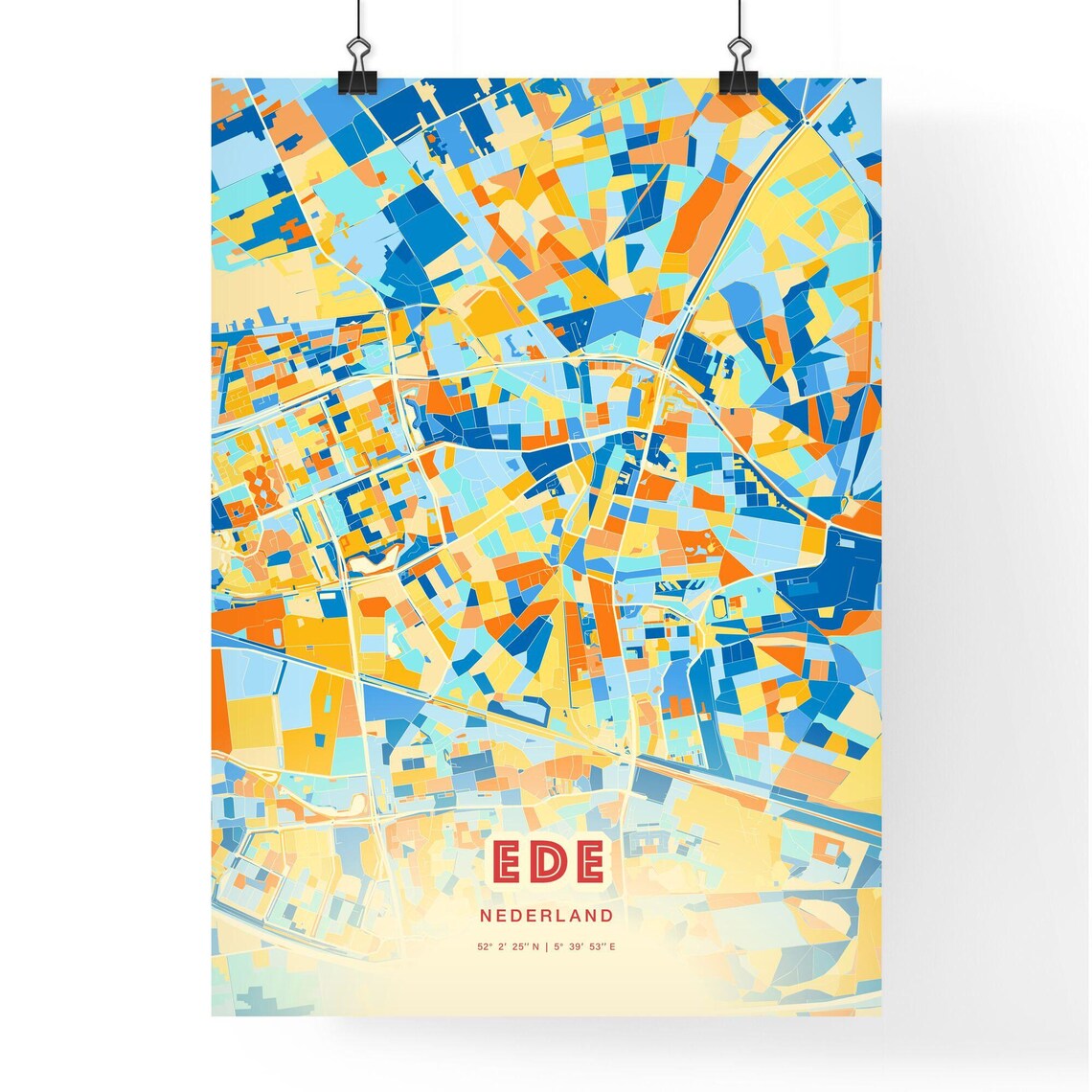 Ede Netherlands Blue Orange Colorful City Map Art Poster With Coordinates - Image 3