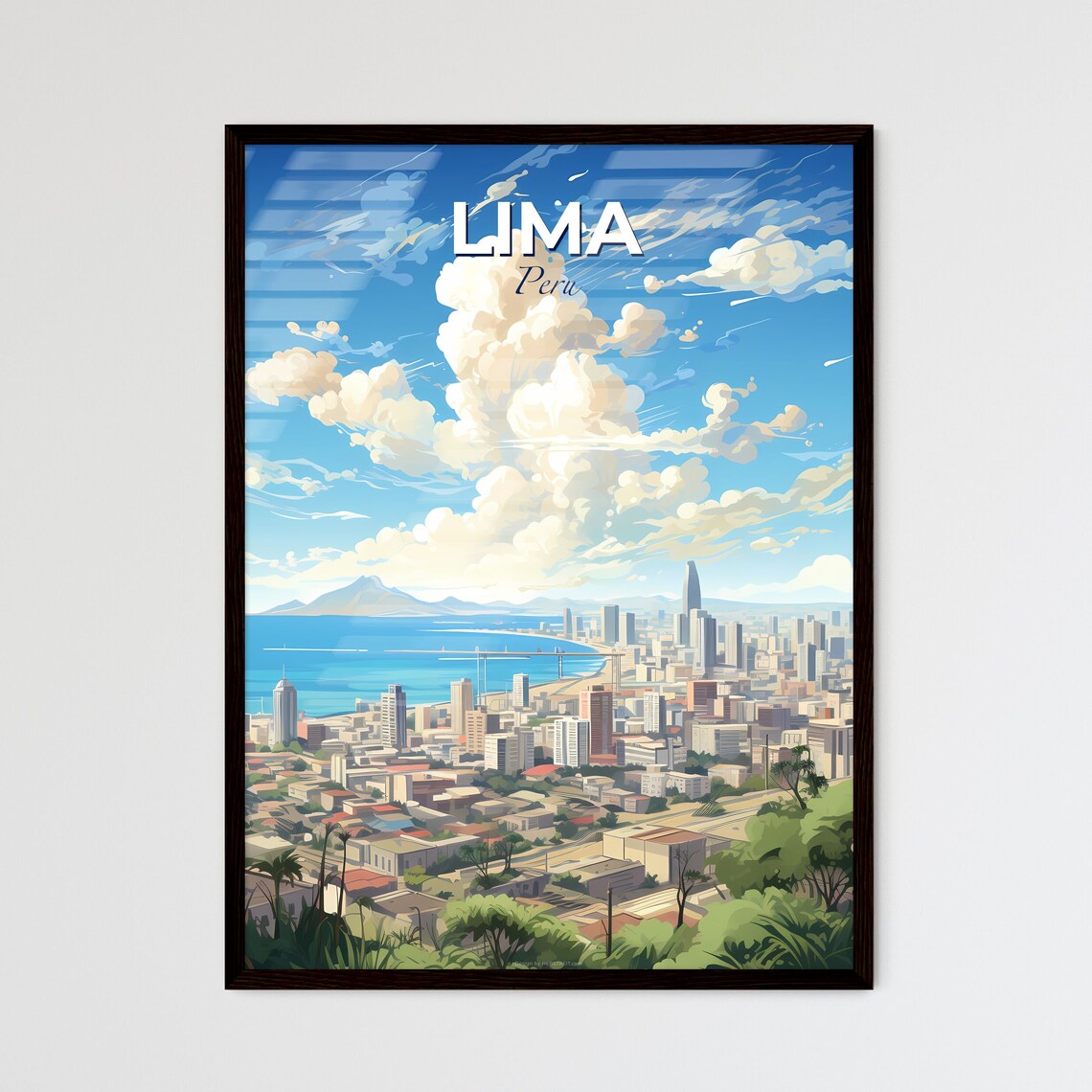 Lima Peru Coastal Vintage Travel Skyline Cityscape Art Poster