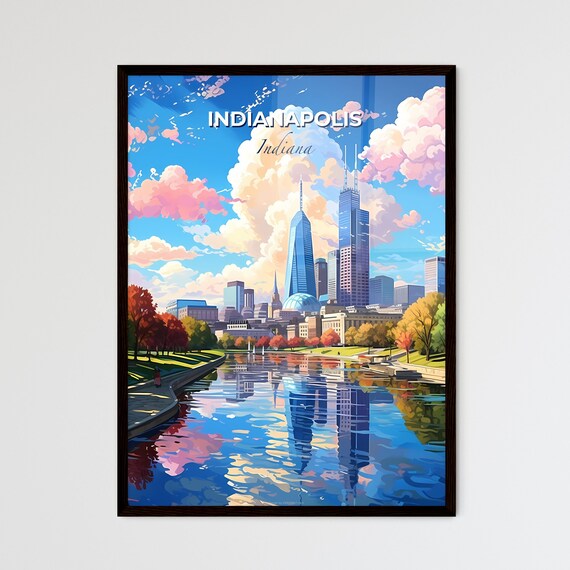 Indianapolis Indiana River Reflection Skyline Autumn Travel Poster