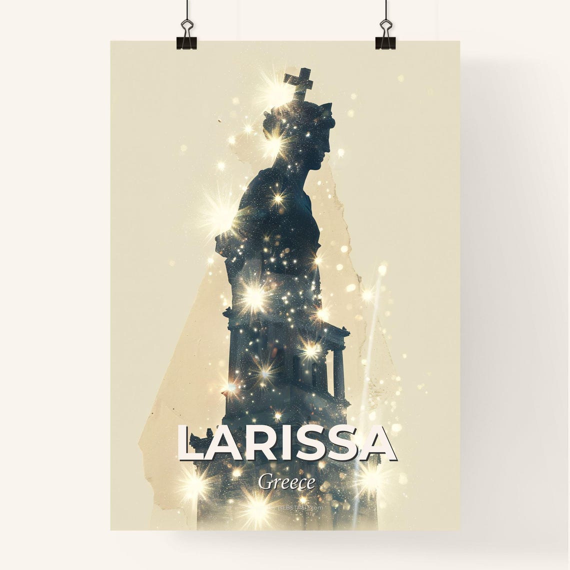 Larissa Greece Classical Statue Starry Night Sparkle Art Poster - Image 4