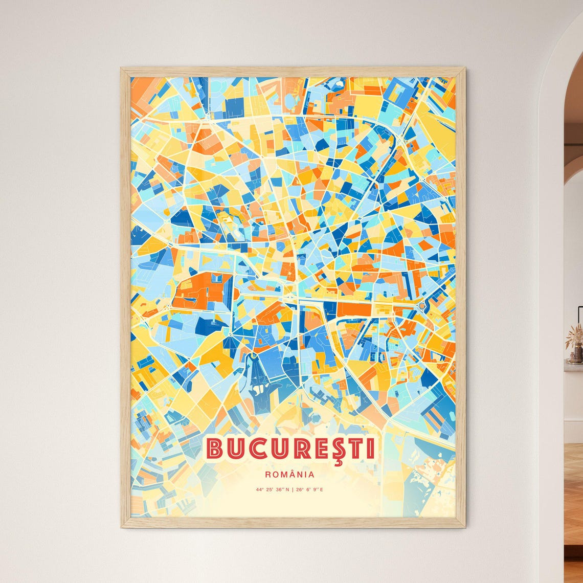 Bucharest Romania Blue Orange City Map Art Poster for Home Office