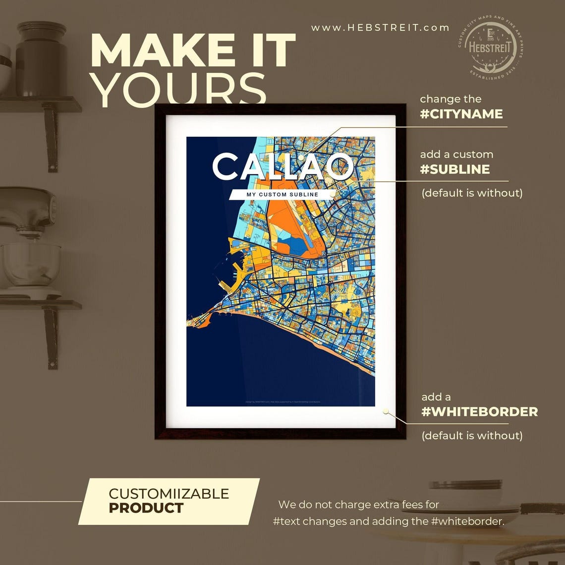 Callao Peru Blue Orange City Map Poster Bold Modern Street Grid Art - Image 2