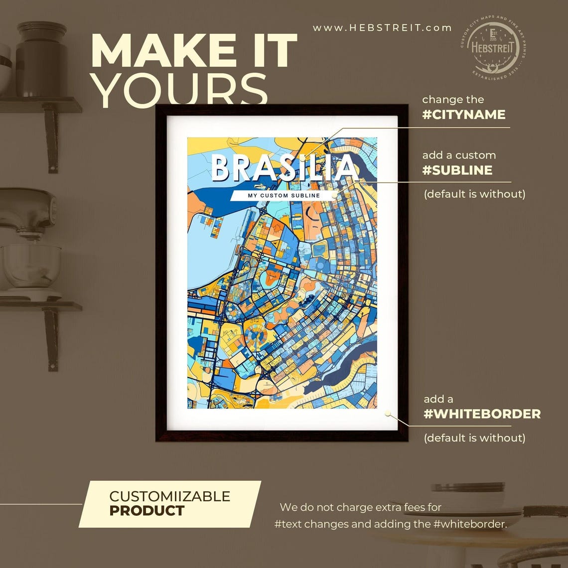 Brasilia Brazil Blue Orange Modern City Map Art Poster for Home Decor - Image 2