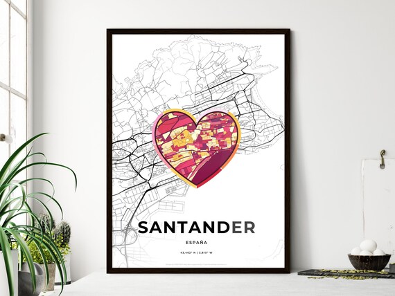 Santander Spain Romantic Minimalist Heart City Map Art Poster
