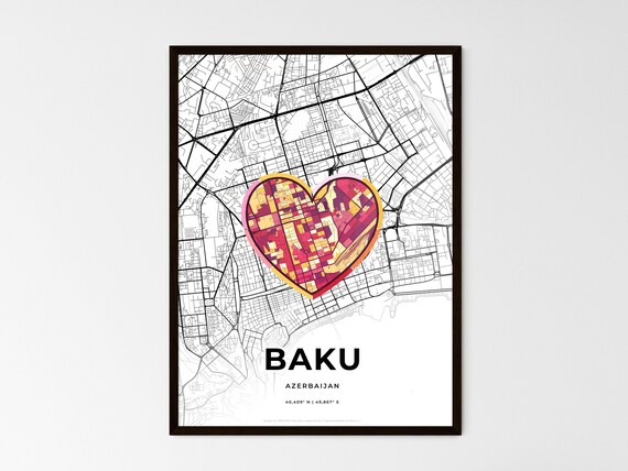 Baku Azerbaijan Modern Minimalist Heart Street Map Art Poster