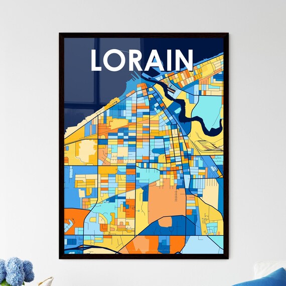 Lorain Ohio Vibrant Colorful Illustrated Street Map Art Poster