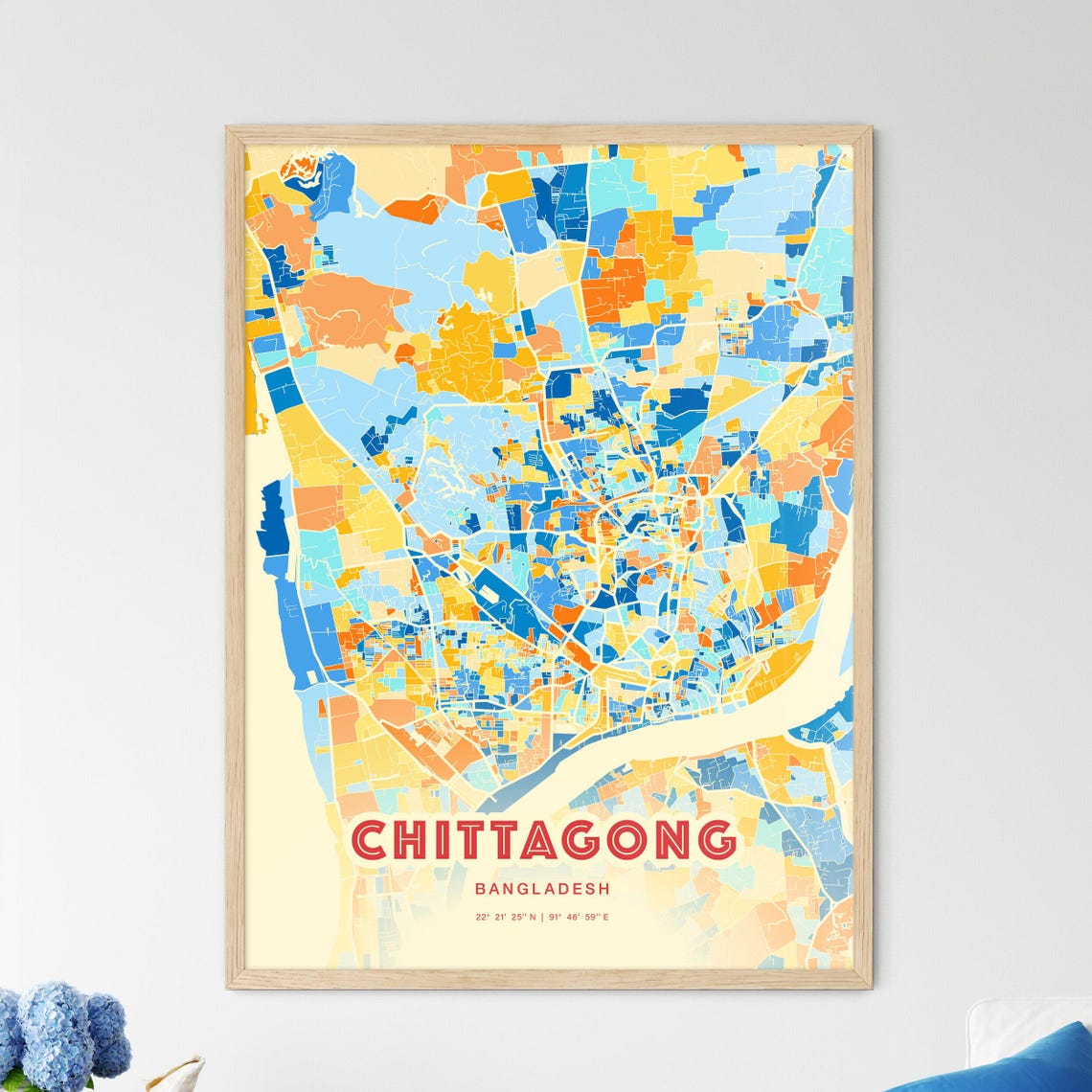 Chittagong Bangladesh Blue Orange Abstract City Map Art Poster