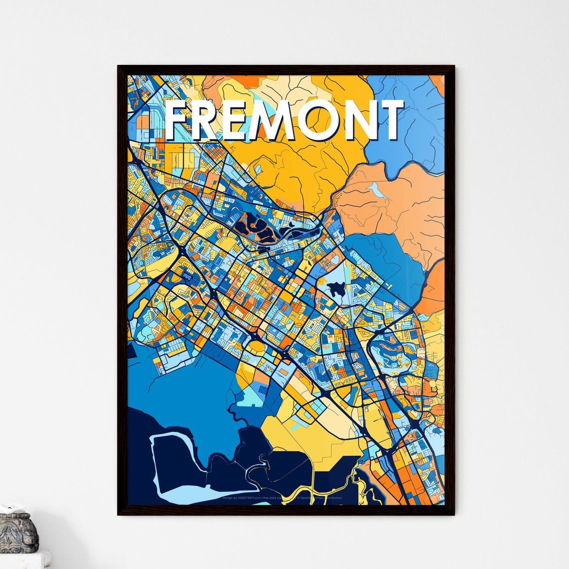 Fremont California Vibrant Colorful Illustrated Street Map Art Poster