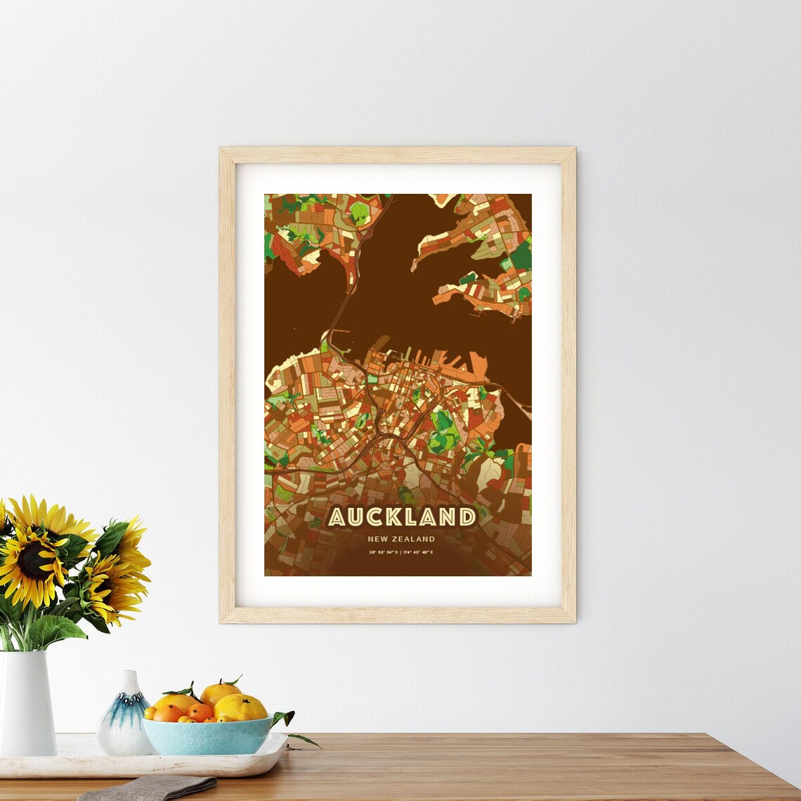 Auckland New Zealand Warm Earth Tone Autumn Abstract City Map Art Poster - Image 3