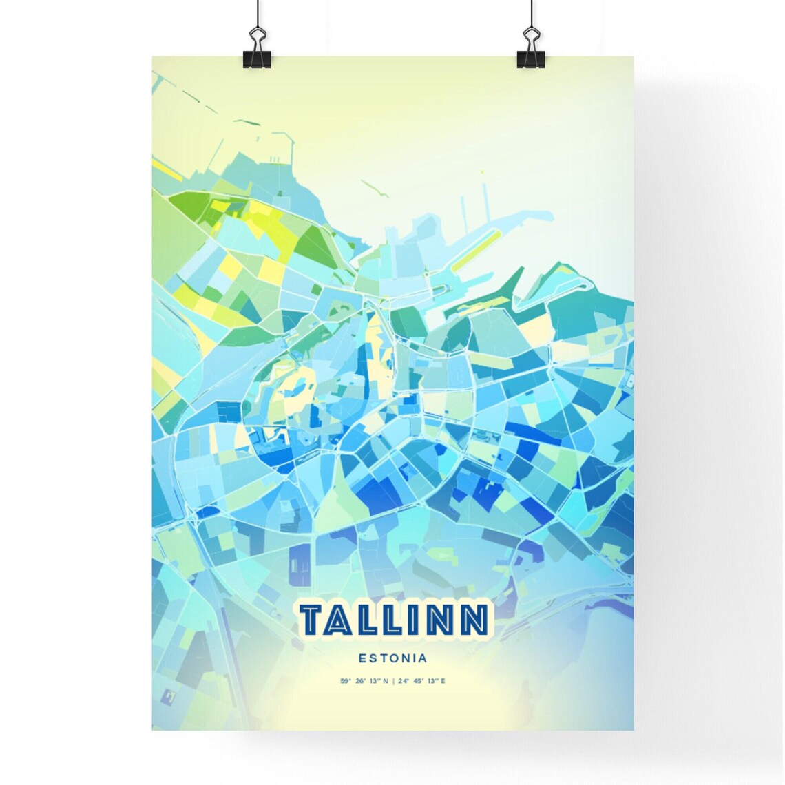 Tallinn Estonia Custom Blue Green City Map Art Poster Travel Decor Gift - Image 2