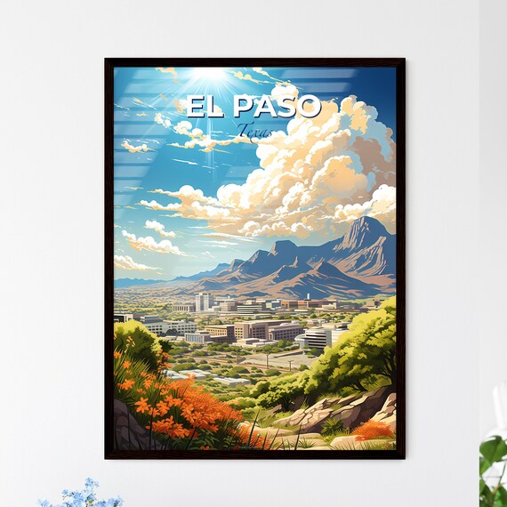 El Paso Texas Desert Mountain Cityscape Wildflower Travel Poster