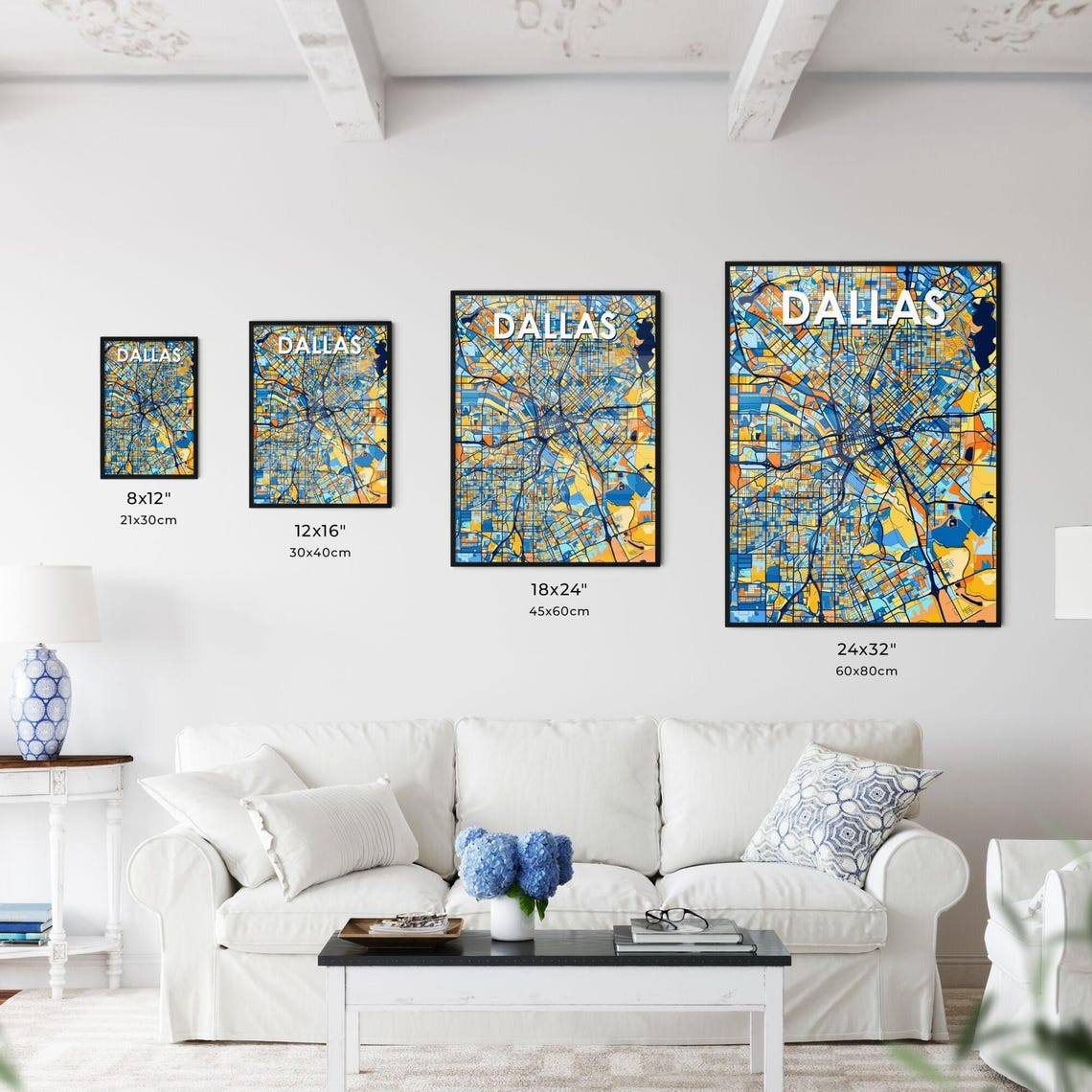 Dallas Texas Colorful Blue Orange City Map Mosaic Art Poster - Image 3