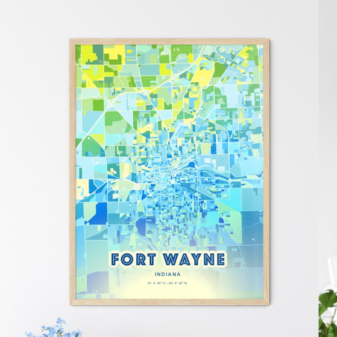 Fort Wayne Indiana Bluish Gradient City Map Art Poster Customizable