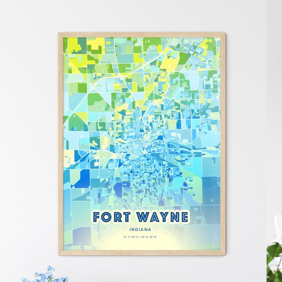 Fort Wayne Indiana Bluish Gradient City Map Art Poster Customizable