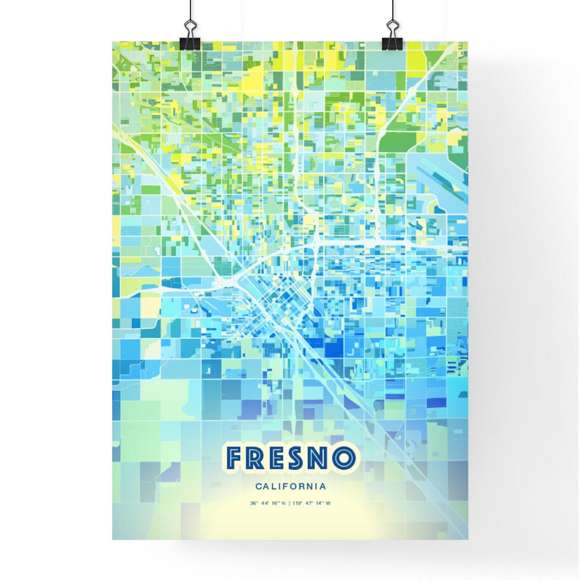 Fresno California Bluish Gradient City Map Art Poster Customizable - Image 3