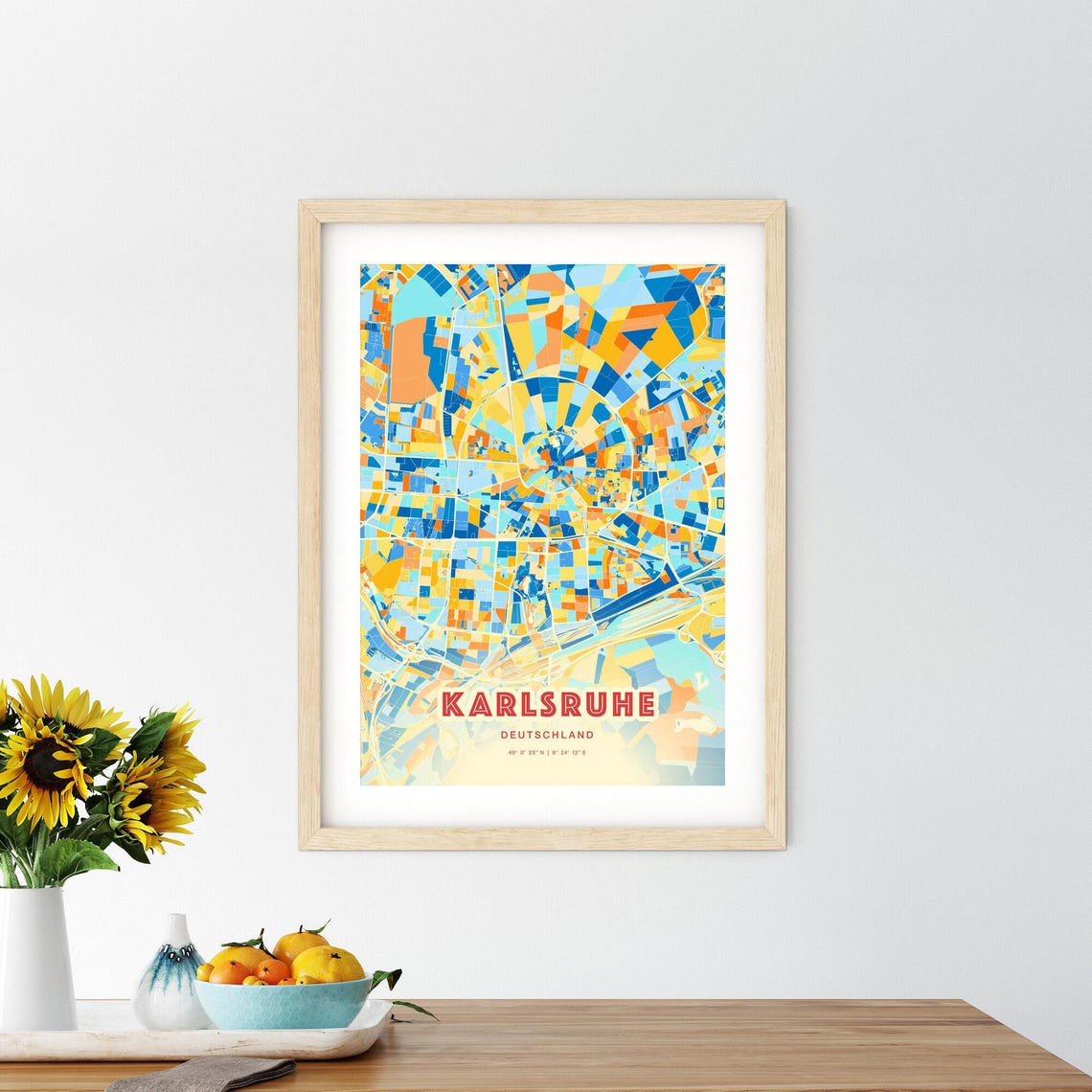 Karlsruhe Deutschland Colorful Blue Orange City Map Art Poster - Image 2