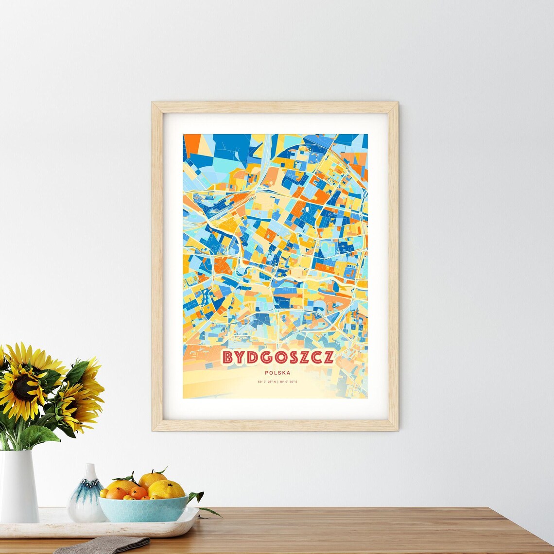 Bydgoszcz Poland Colorful City Map Poster Blue Orange Polish Wall Decor - Image 2