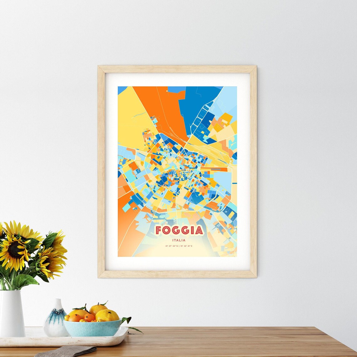 Foggia Italy Colorful Puglian City Map Coordinates Art Poster - Image 2