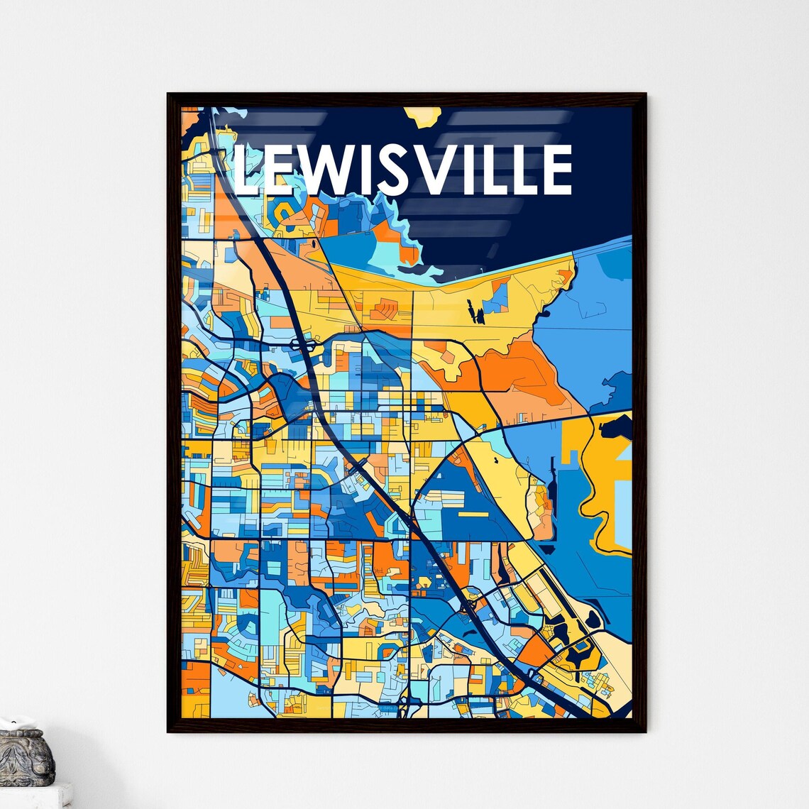Lewisville Texas Colorful Vibrant City Street Map Art Poster