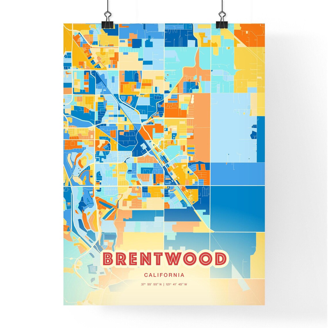 Brentwood California Modern Colorful City Street Map Art Poster