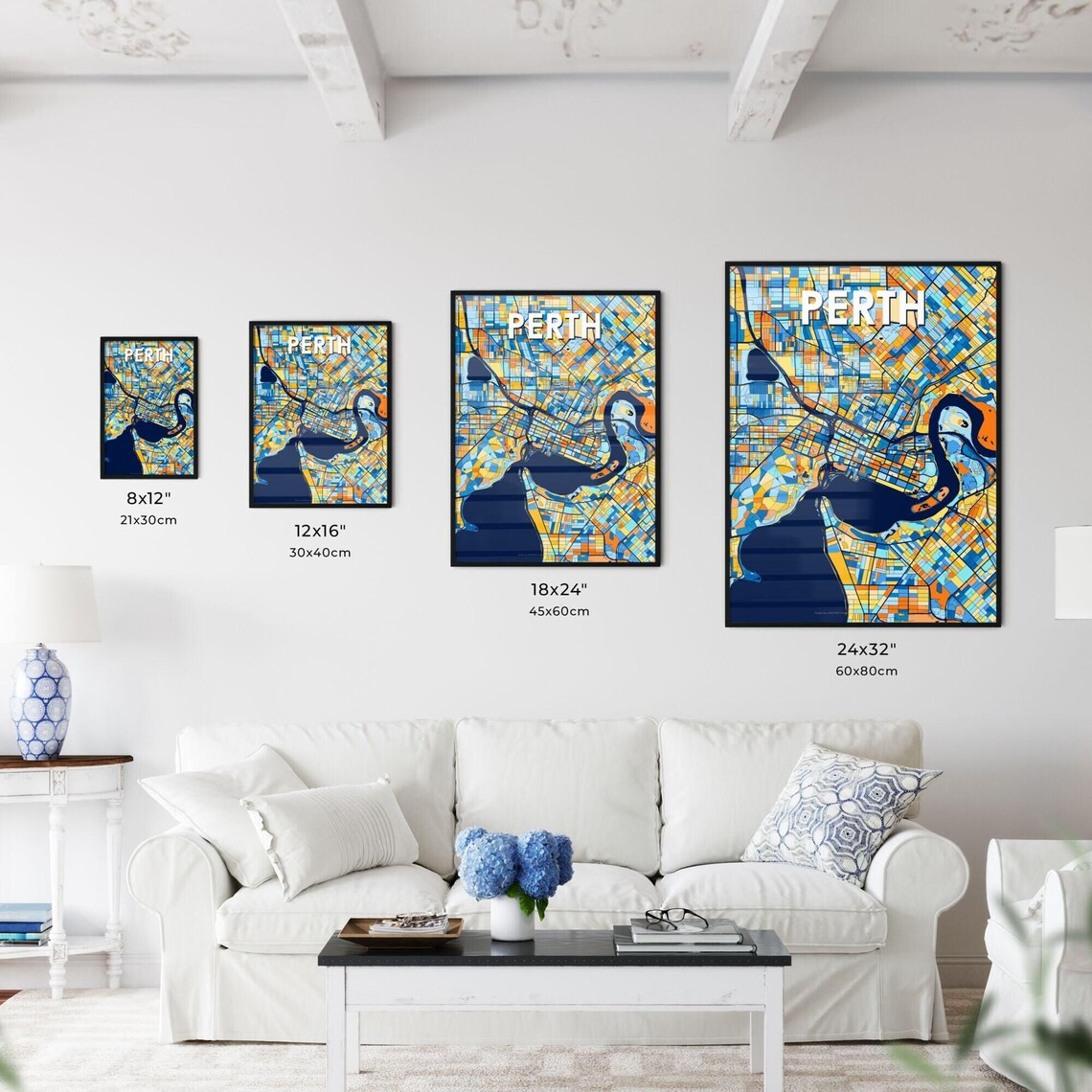 Perth Australia Blue Orange City Map Poster Bold Modern Street Grid Art - Image 3