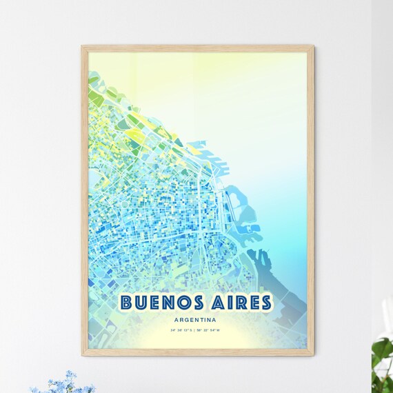 Buenos Aires Argentina Bluish Watercolor City Map Art Poster