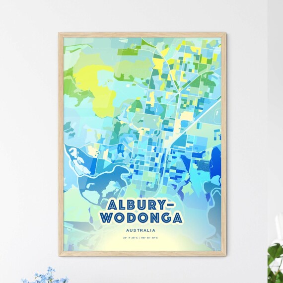 Albury-Wodonga Australia Bluish Watercolor City Map Art Poster Wall Decor