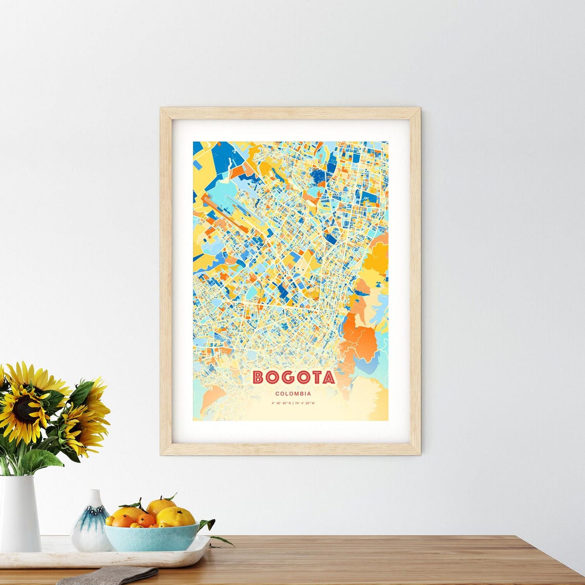 Bogota Colombia Bold Vibrant Blue Orange Mosaic City Map Poster - Image 2