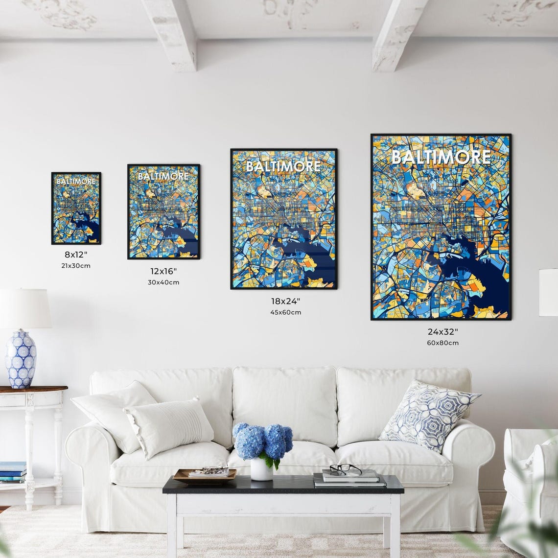 Baltimore Maryland Bold Blue Orange City Map Wall Decor Poster - Image 3