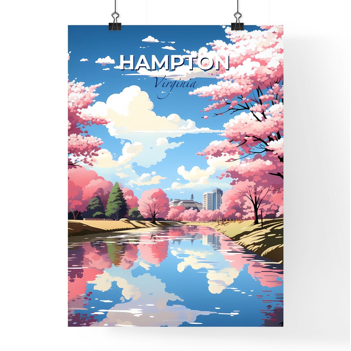 Hampton Virginia Cherry Blossom River Reflection Scenic Poster - Image 4