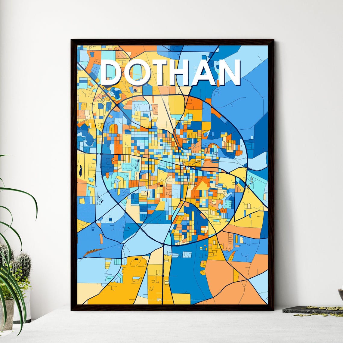 Dothan Alabama Blue Orange Colorful City Map Art Poster Gift
