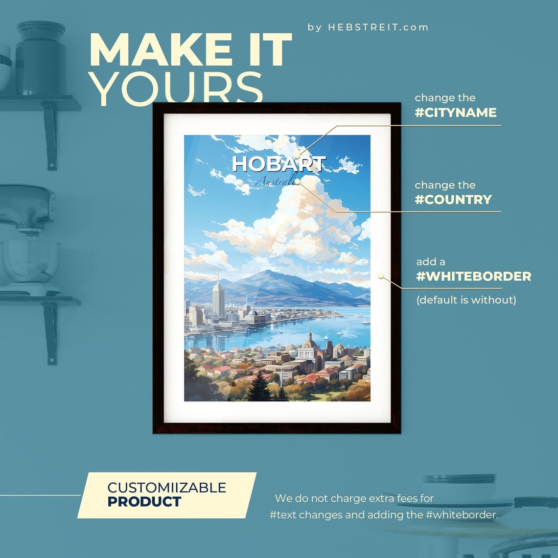 Hobart Australia Skyline Harbor Bay Mountain Waterfront Travel Poster - Image 2