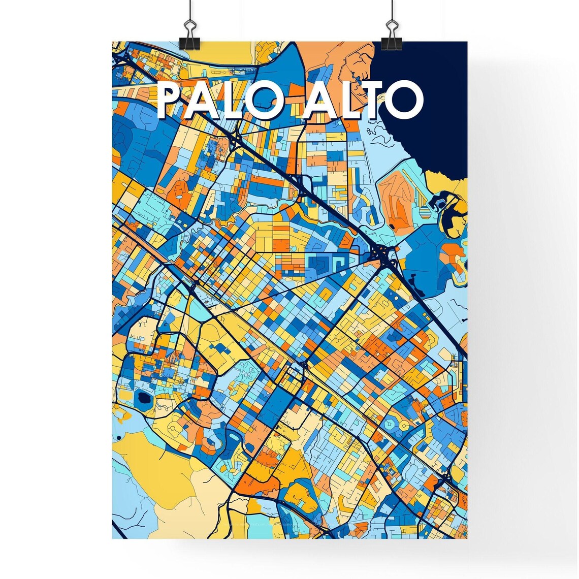 Palo Alto California Colorful Modern City Street Map Travel Decor Poster - Image 4