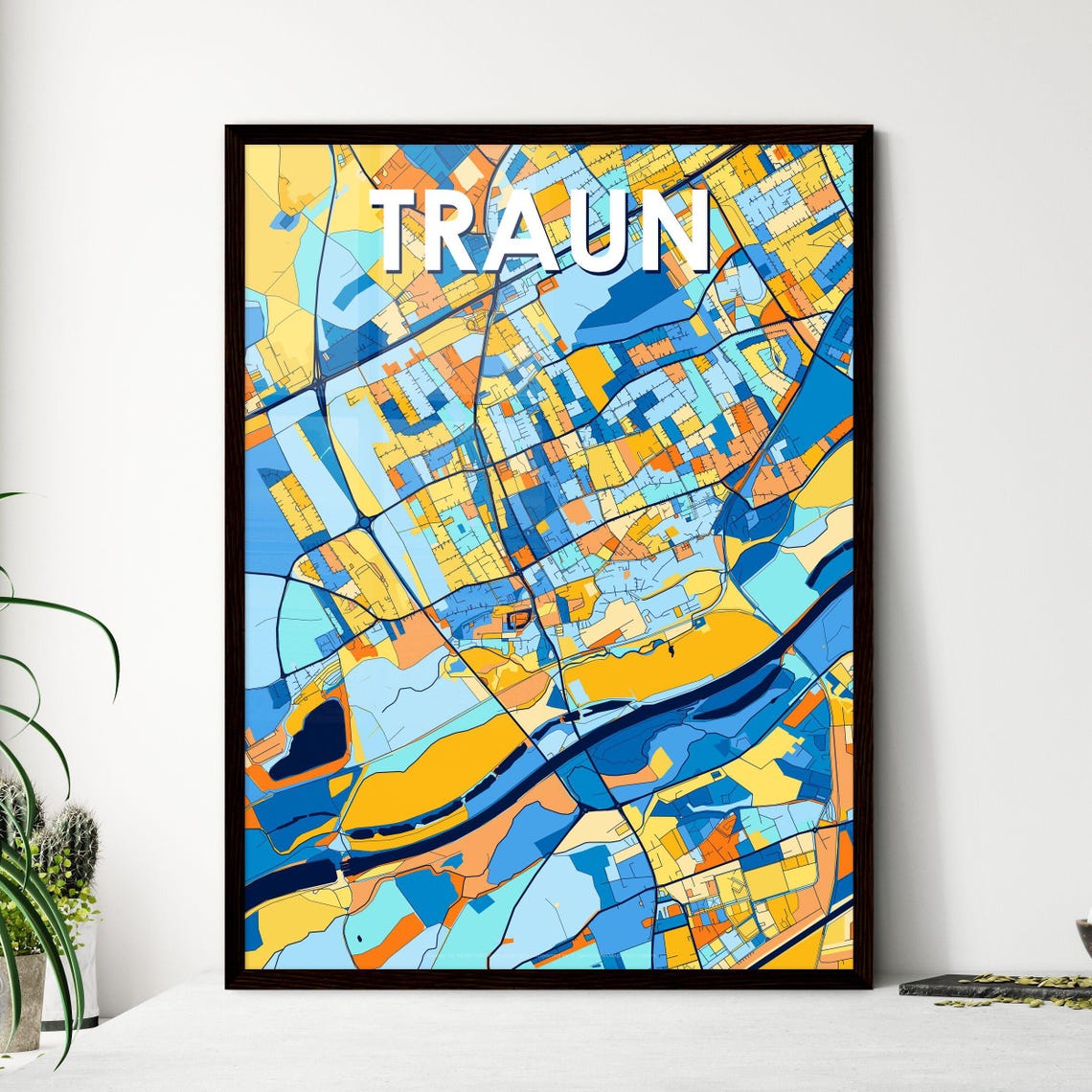 Traun Austria Vibrant Colorful Street Map Art Print Home Decor